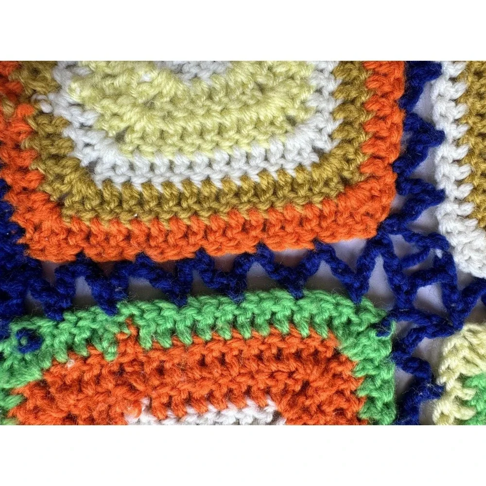 Vtg Squares Crochet Afghan 70's Granny Blanket Multicolor 43